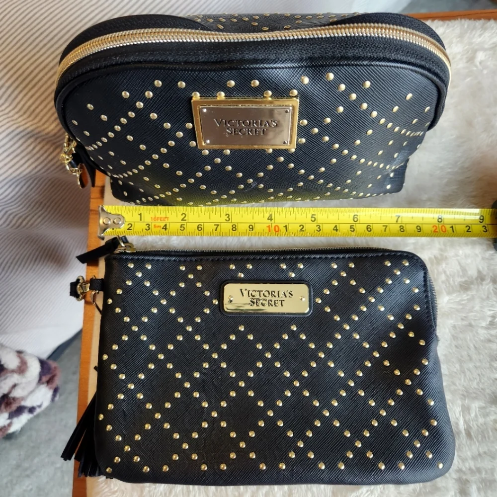 2 Pack! Victoria's Secret Studded Cosmetic Bag with matching Clutch Wristlet - Picture 8 of 8
